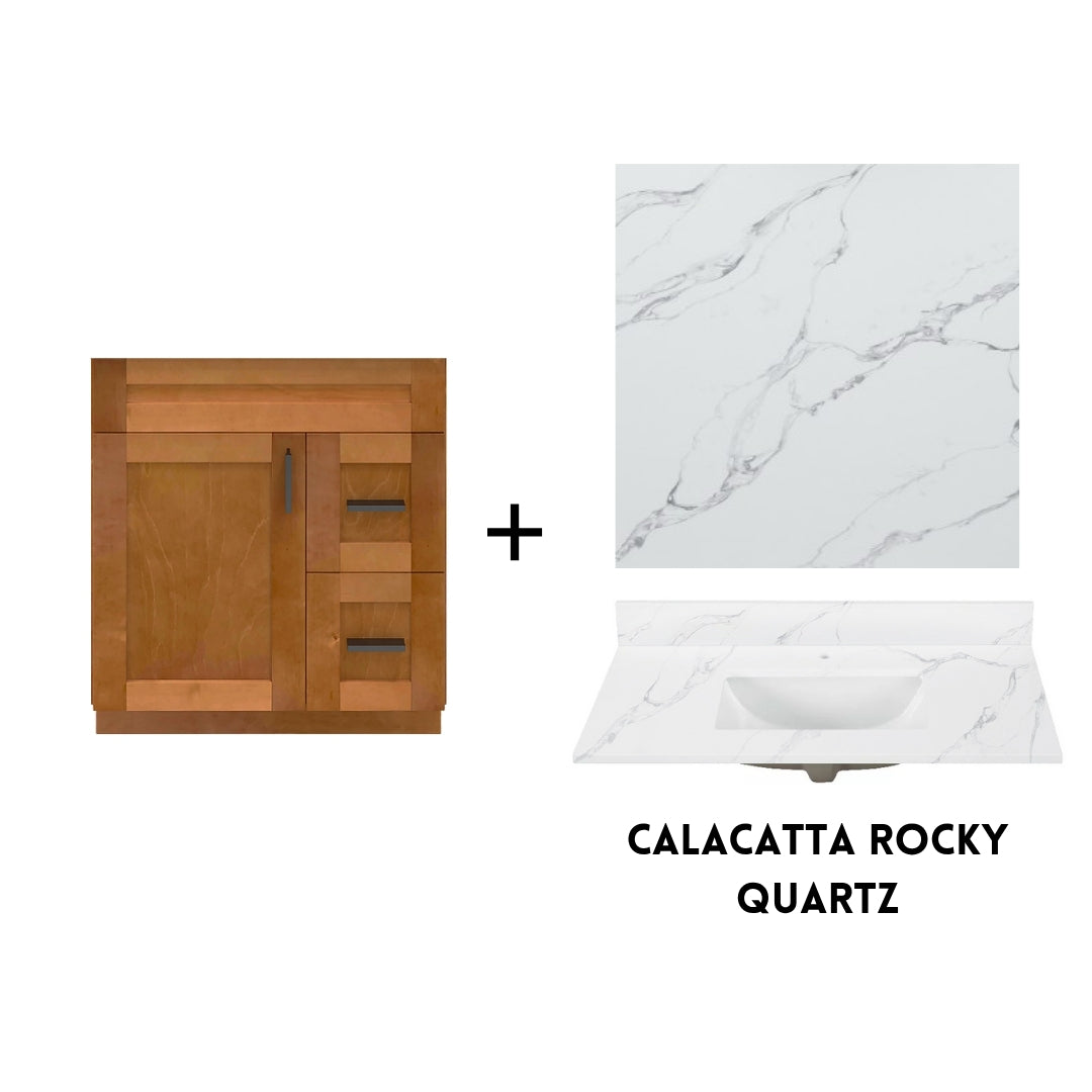 RTA Maple Shaker 30" Freestanding Bathroom Vanity Combo Base with Optional Quartz or Ceramic Countertop