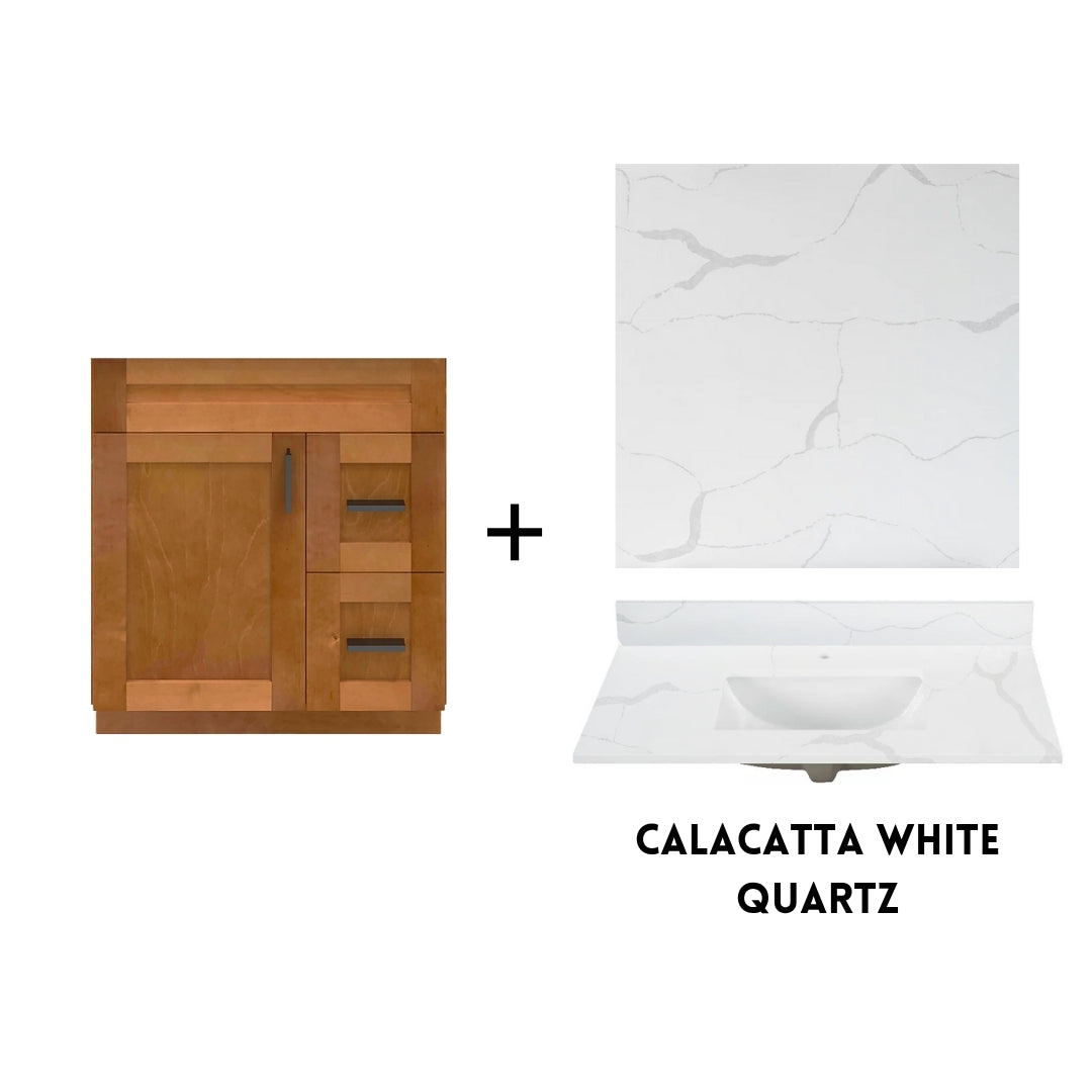 RTA Maple Shaker 30" Freestanding Bathroom Vanity Combo Base with Optional Quartz or Ceramic Countertop