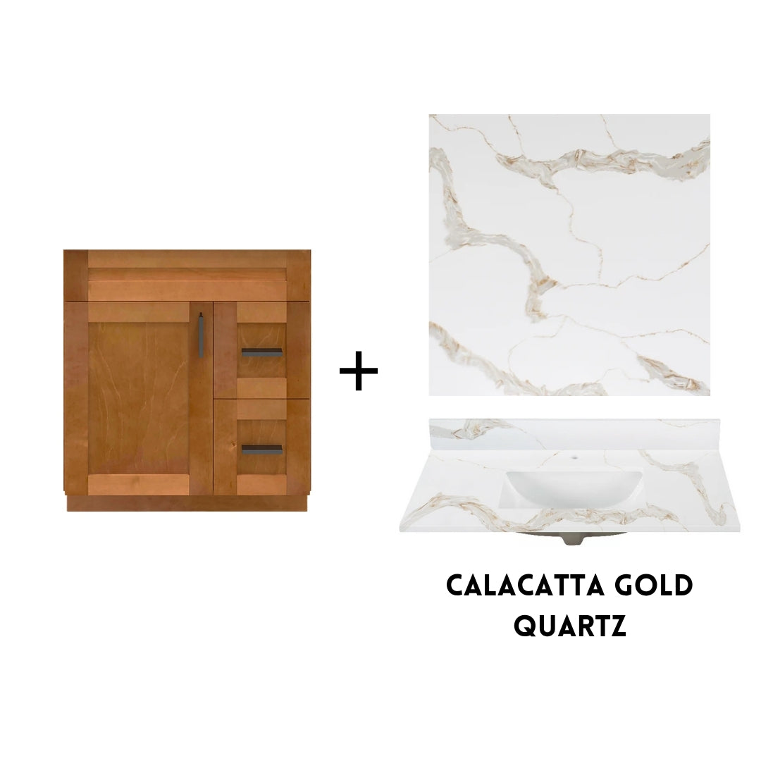 RTA Maple Shaker 30" Freestanding Bathroom Vanity Combo Base with Optional Quartz or Ceramic Countertop