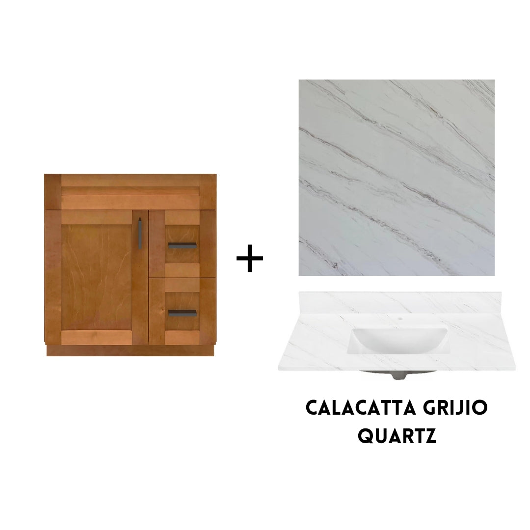RTA Maple Shaker 30" Freestanding Bathroom Vanity Combo Base with Optional Quartz or Ceramic Countertop