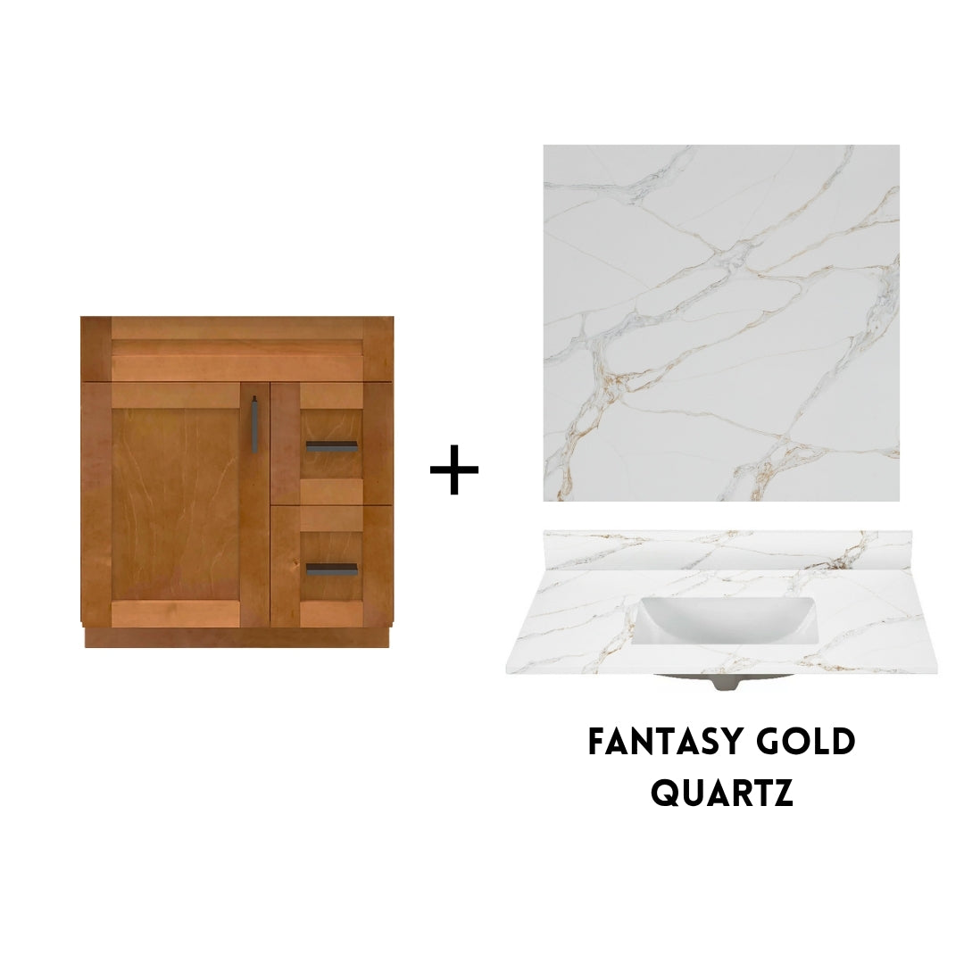RTA Maple Shaker 30" Freestanding Bathroom Vanity Combo Base with Optional Quartz or Ceramic Countertop