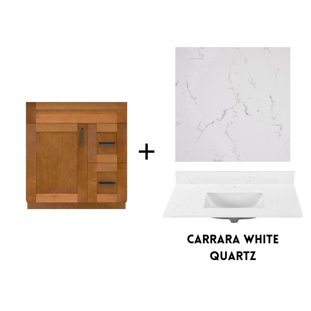 RTA Maple Shaker 30" Freestanding Bathroom Vanity Combo Base with Optional Quartz or Ceramic Countertop
