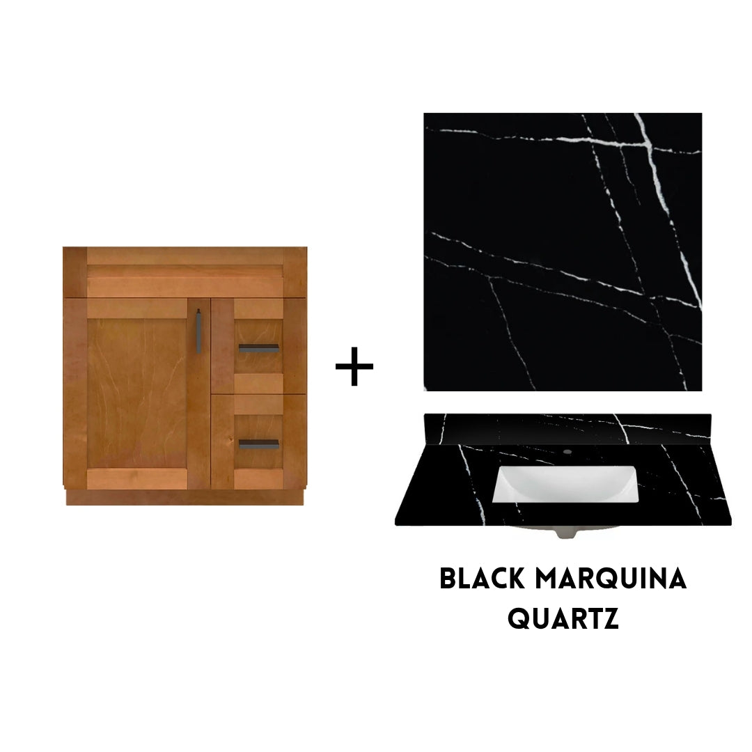 RTA Maple Shaker 30" Freestanding Bathroom Vanity Combo Base with Optional Quartz or Ceramic Countertop