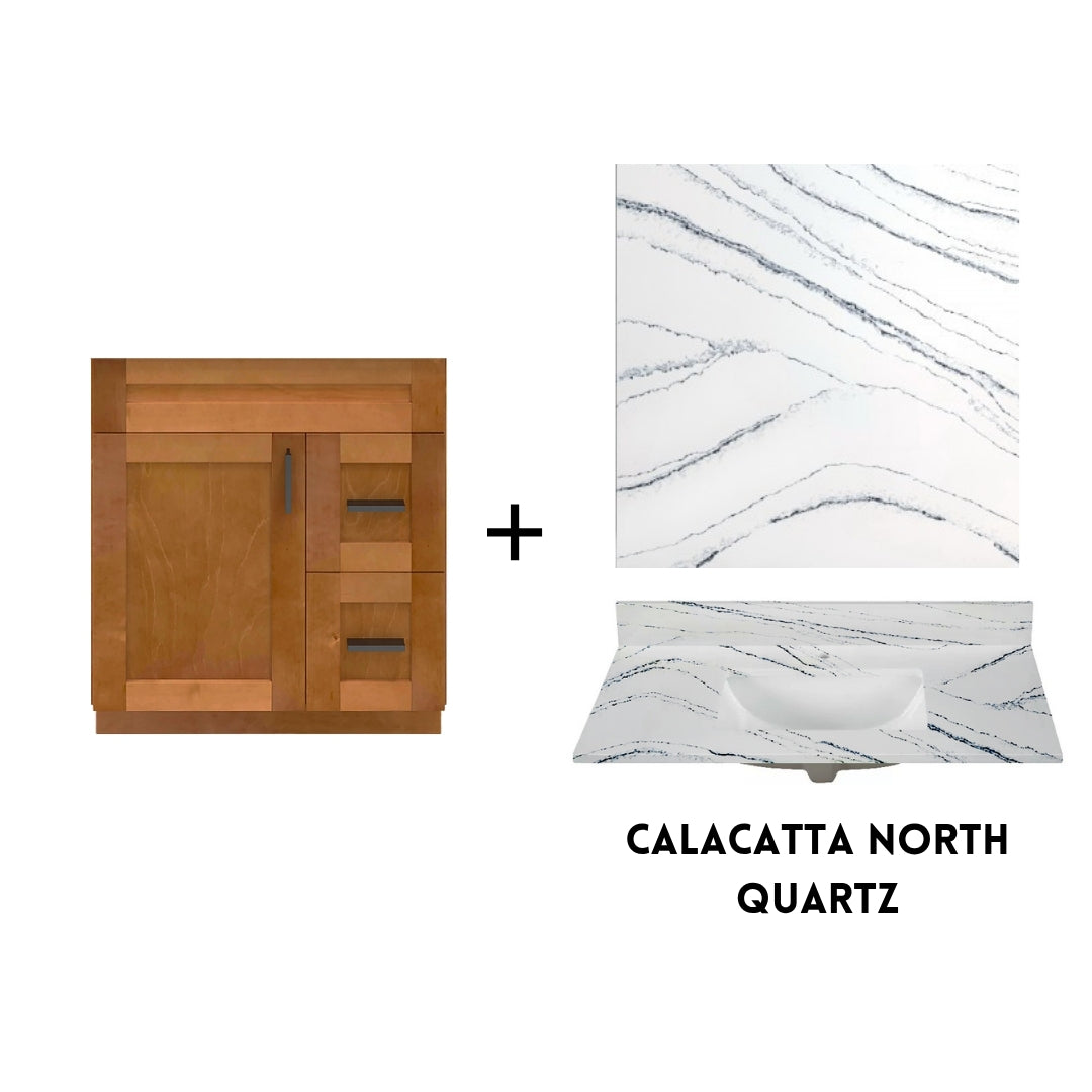 RTA Maple Shaker 30" Freestanding Bathroom Vanity Combo Base with Optional Quartz or Ceramic Countertop
