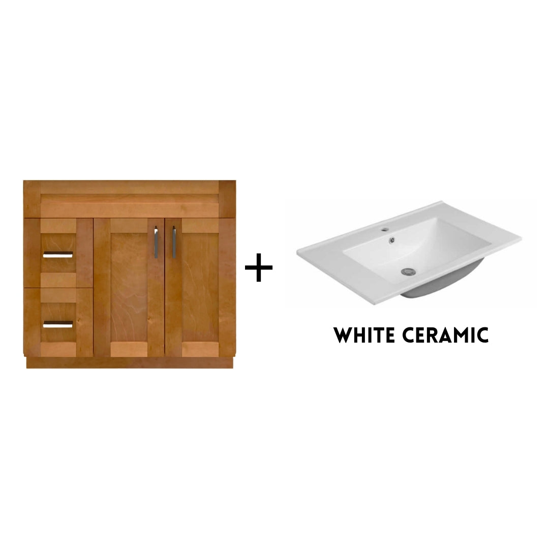 RTA Maple Shaker 36" Freestanding Bathroom Vanity Combo Base with Optional Quartz or Ceramic Countertop