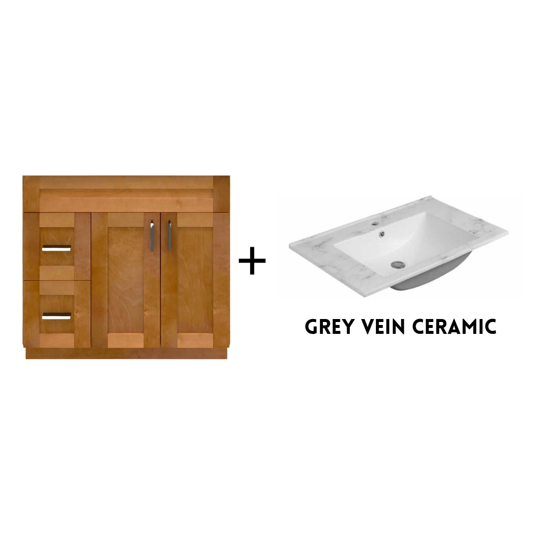 RTA Maple Shaker 36" Freestanding Bathroom Vanity Combo Base with Optional Quartz or Ceramic Countertop