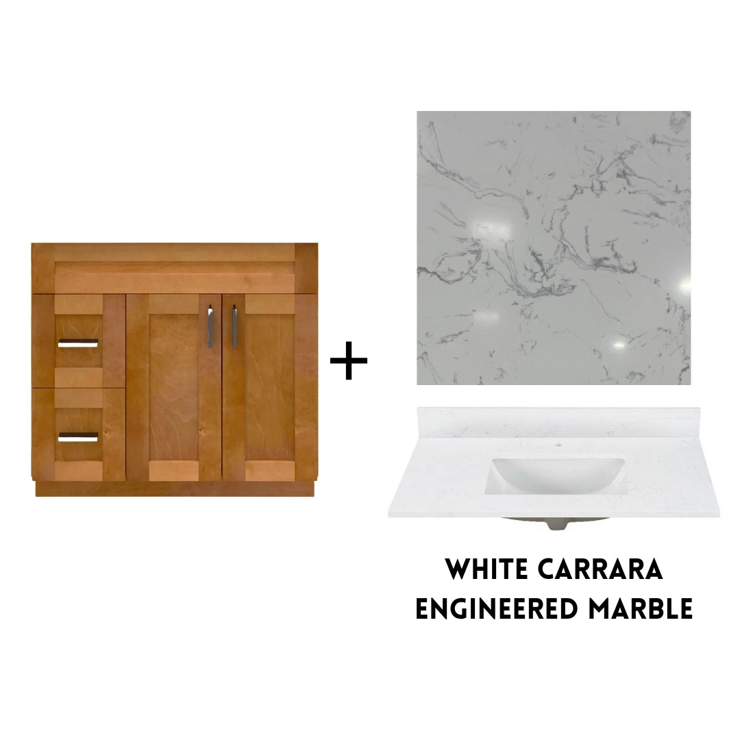 RTA Maple Shaker 36" Freestanding Bathroom Vanity Combo Base with Optional Quartz or Ceramic Countertop