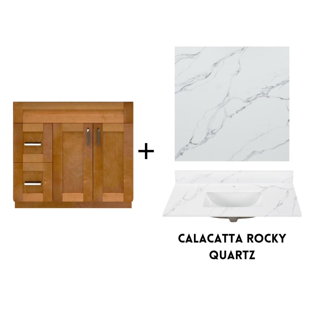 RTA Maple Shaker 36" Freestanding Bathroom Vanity Combo Base with Optional Quartz or Ceramic Countertop