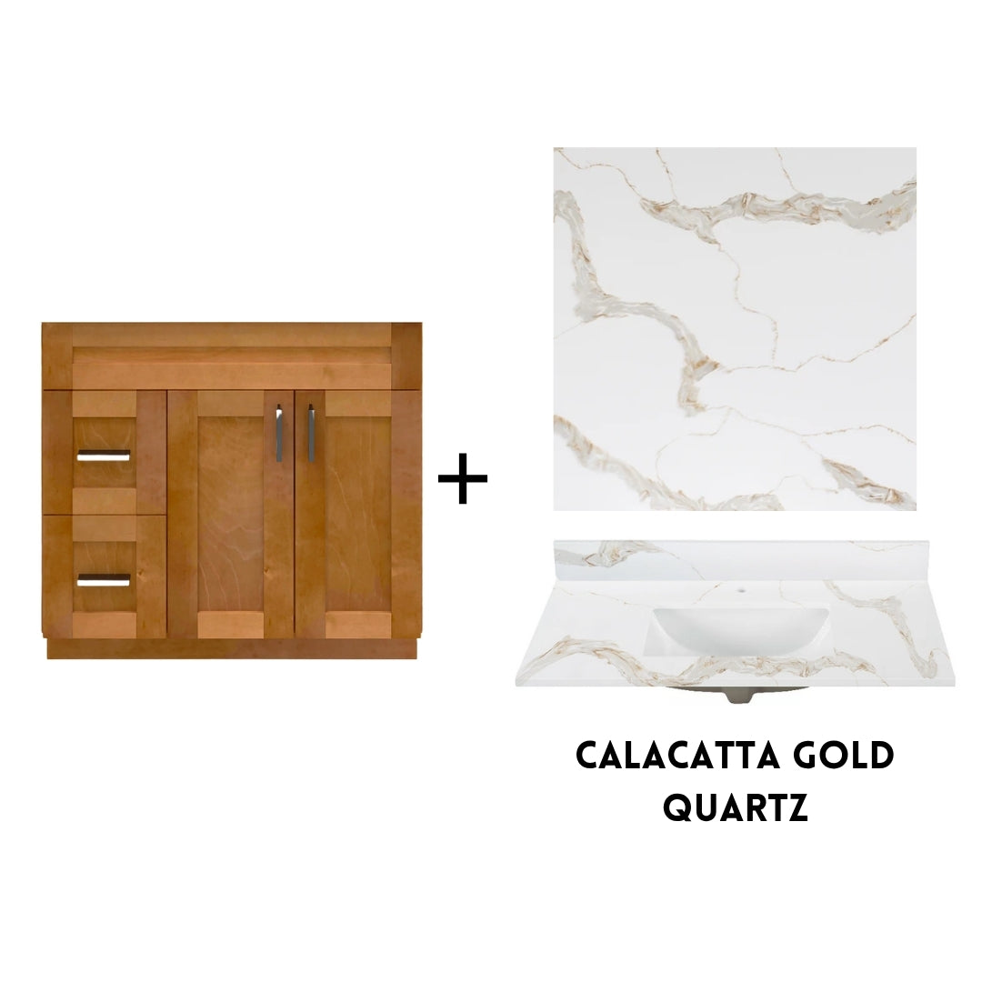 RTA Maple Shaker 36" Freestanding Bathroom Vanity Combo Base with Optional Quartz or Ceramic Countertop