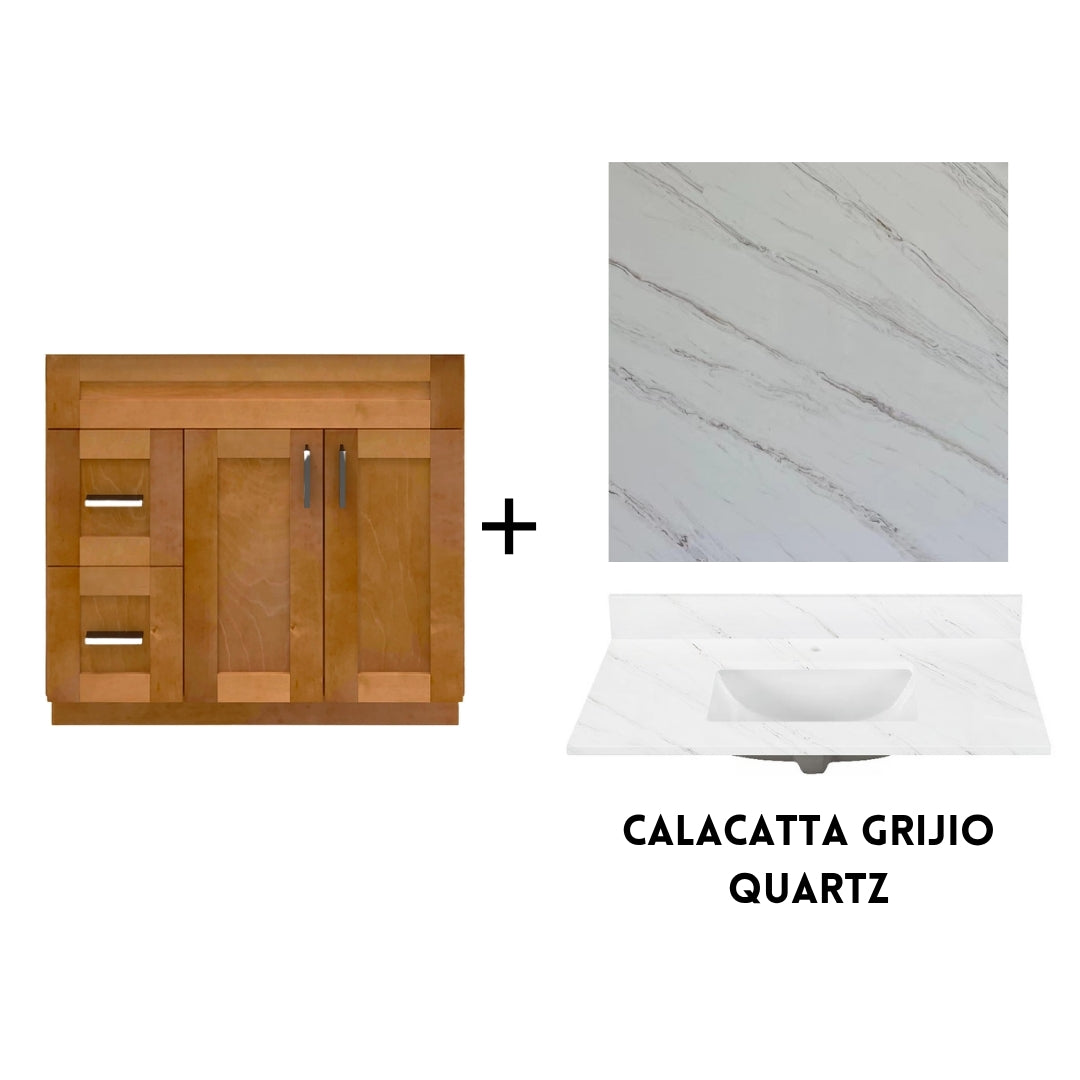 RTA Maple Shaker 36" Freestanding Bathroom Vanity Combo Base with Optional Quartz or Ceramic Countertop