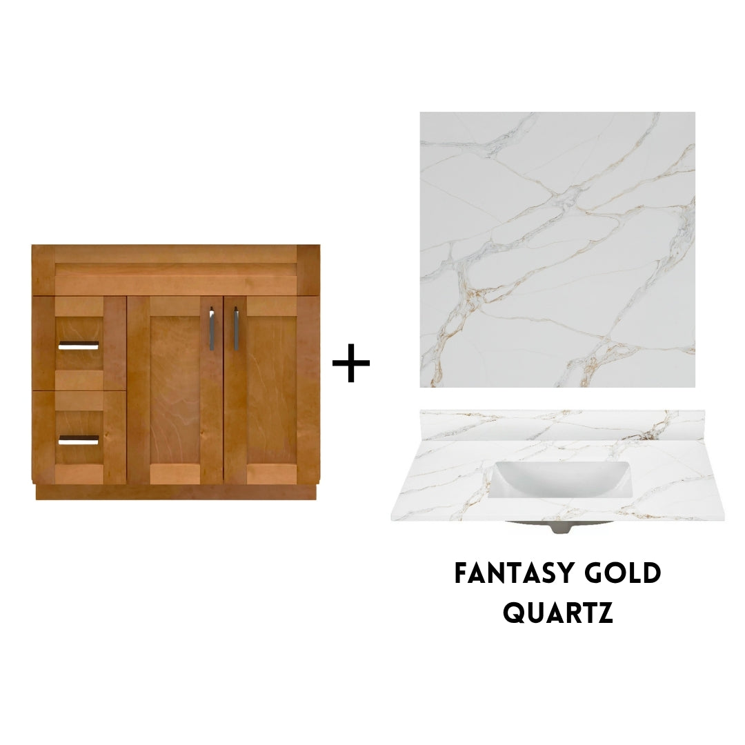 RTA Maple Shaker 36" Freestanding Bathroom Vanity Combo Base with Optional Quartz or Ceramic Countertop