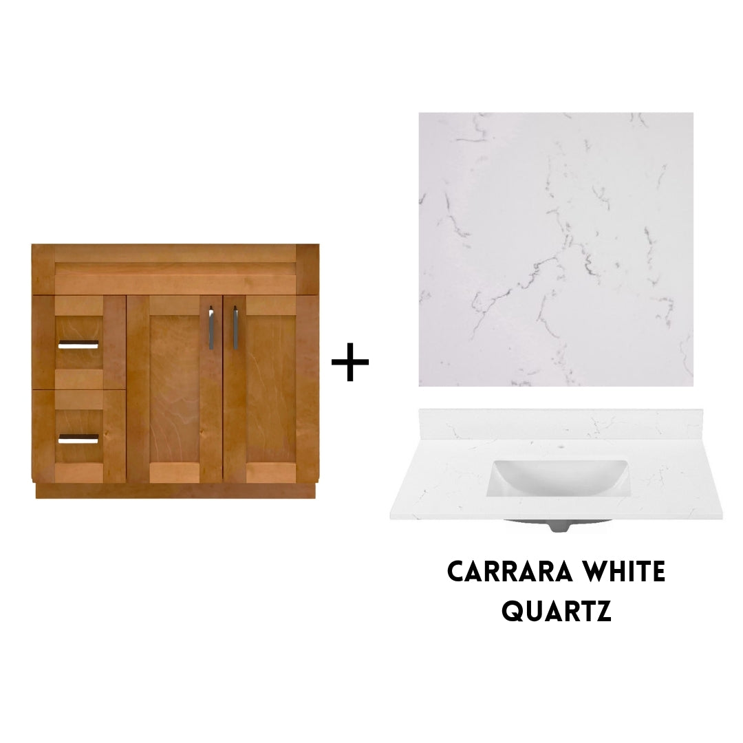 RTA Maple Shaker 36" Freestanding Bathroom Vanity Combo Base with Optional Quartz or Ceramic Countertop