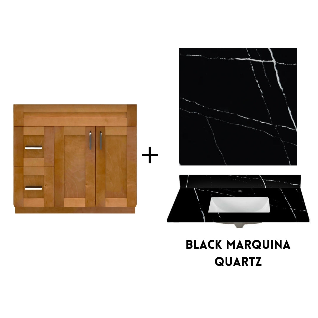 RTA Maple Shaker 36" Freestanding Bathroom Vanity Combo Base with Optional Quartz or Ceramic Countertop