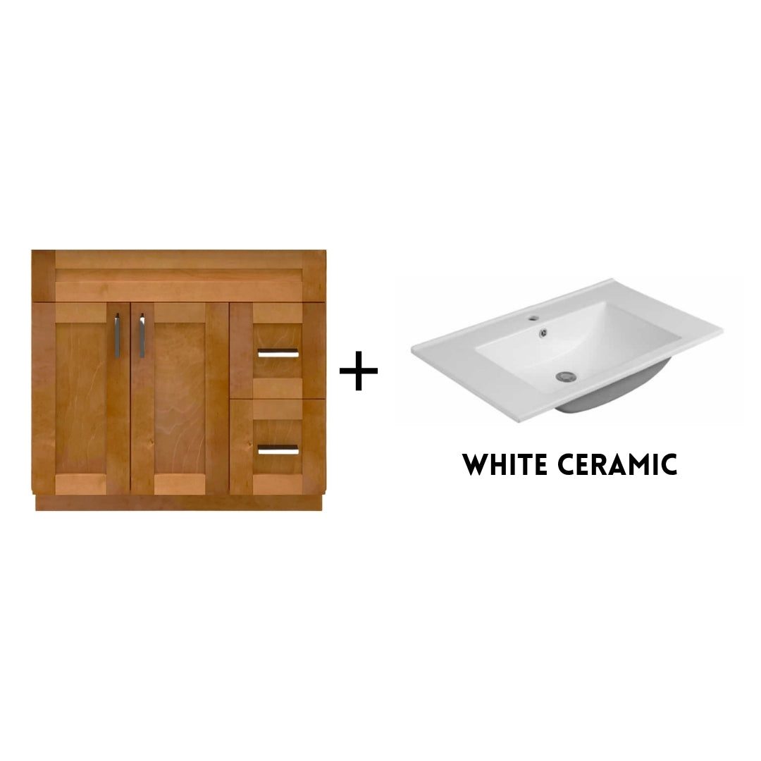 RTA Maple Shaker 36" Freestanding Bathroom Vanity Combo Base with Optional Quartz or Ceramic Countertop
