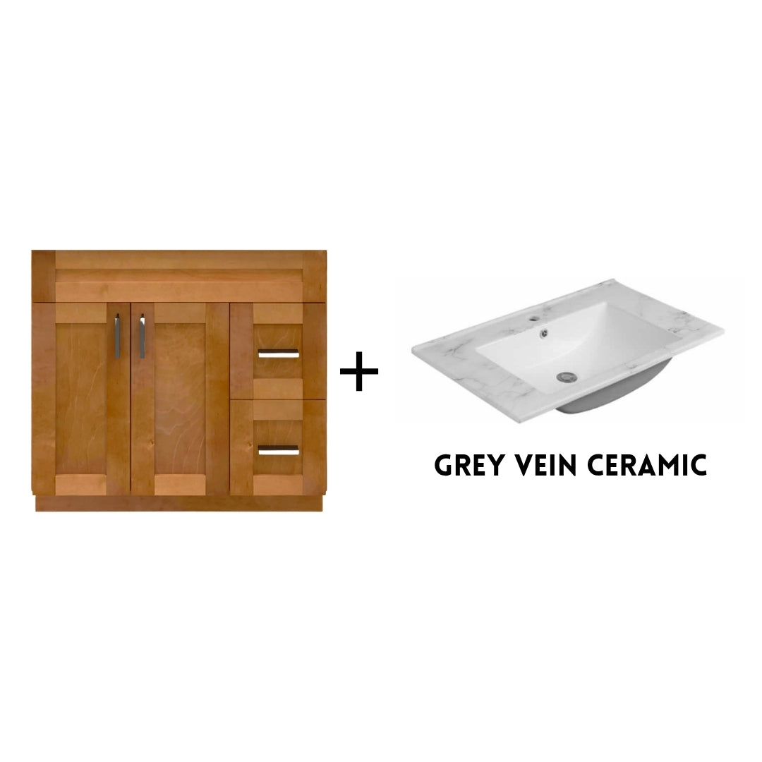 RTA Maple Shaker 36" Freestanding Bathroom Vanity Combo Base with Optional Quartz or Ceramic Countertop