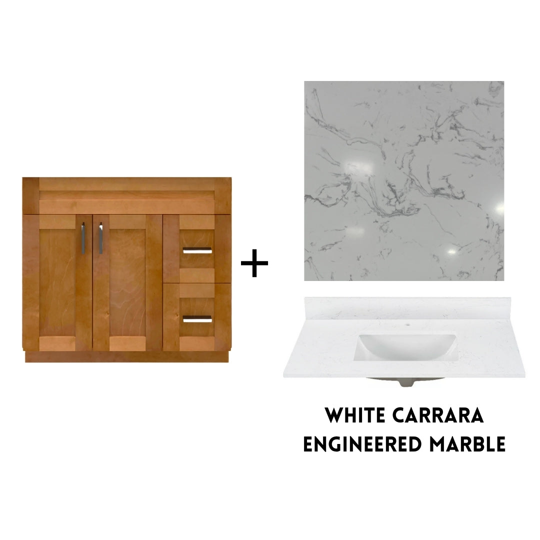 RTA Maple Shaker 36" Freestanding Bathroom Vanity Combo Base with Optional Quartz or Ceramic Countertop