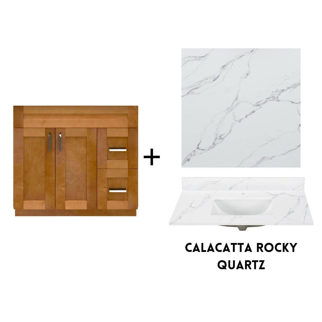 RTA Maple Shaker 36" Freestanding Bathroom Vanity Combo Base with Optional Quartz or Ceramic Countertop