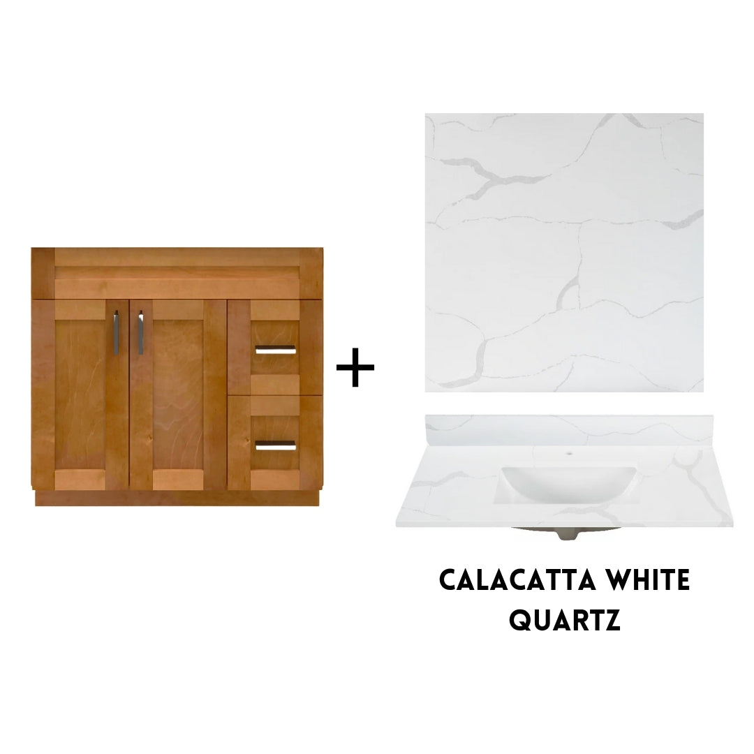 RTA Maple Shaker 36" Freestanding Bathroom Vanity Combo Base with Optional Quartz or Ceramic Countertop