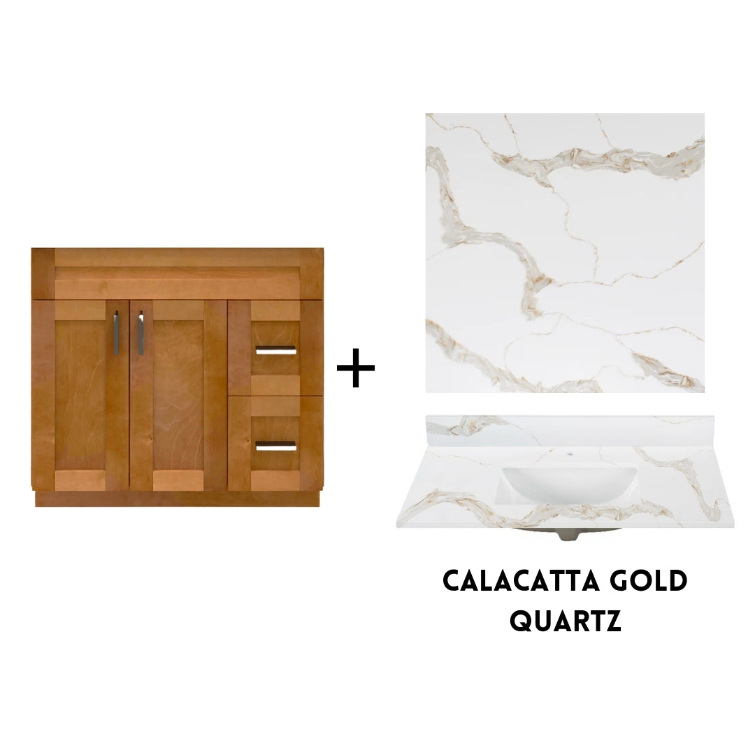 RTA Maple Shaker 36" Freestanding Bathroom Vanity Combo Base with Optional Quartz or Ceramic Countertop