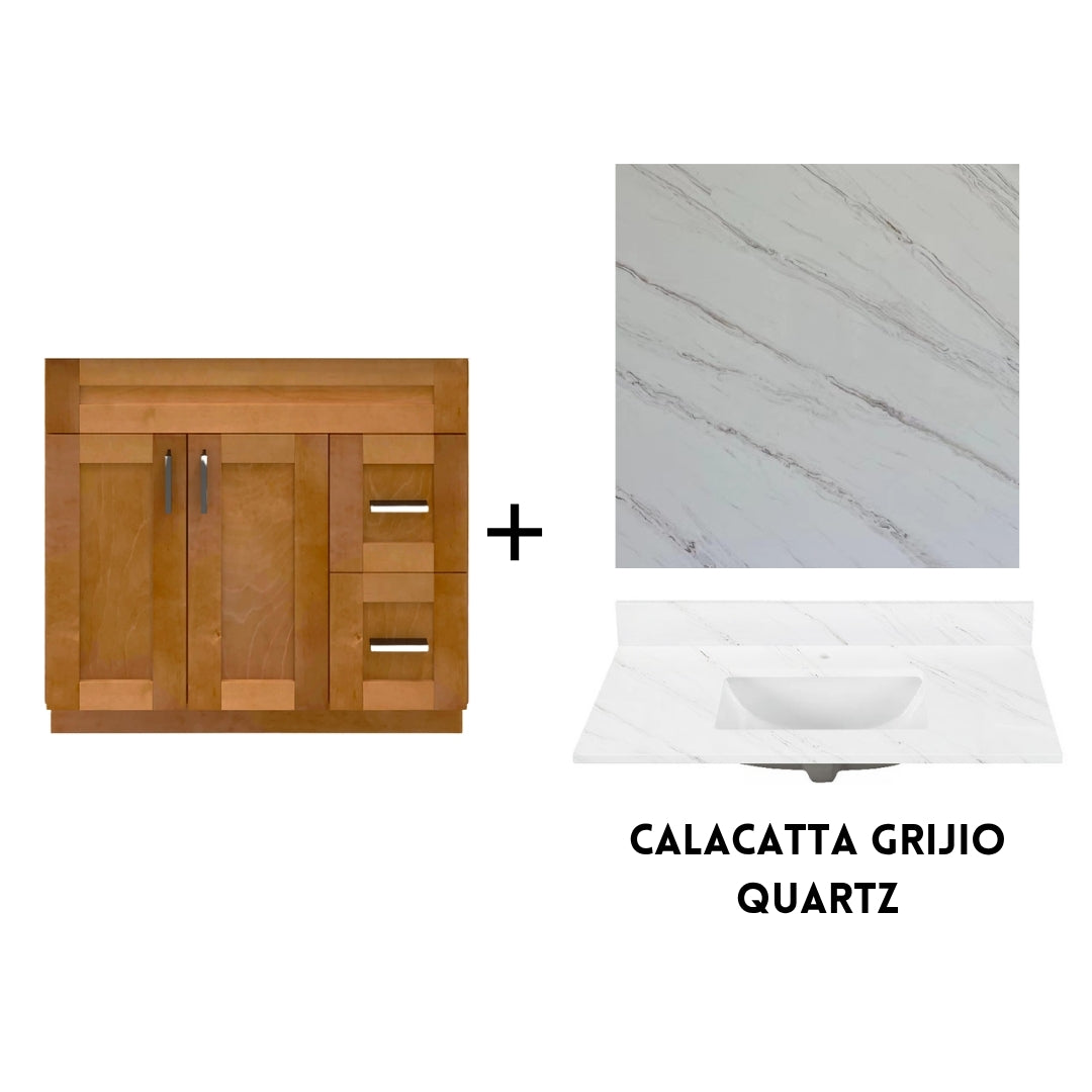 RTA Maple Shaker 36" Freestanding Bathroom Vanity Combo Base with Optional Quartz or Ceramic Countertop