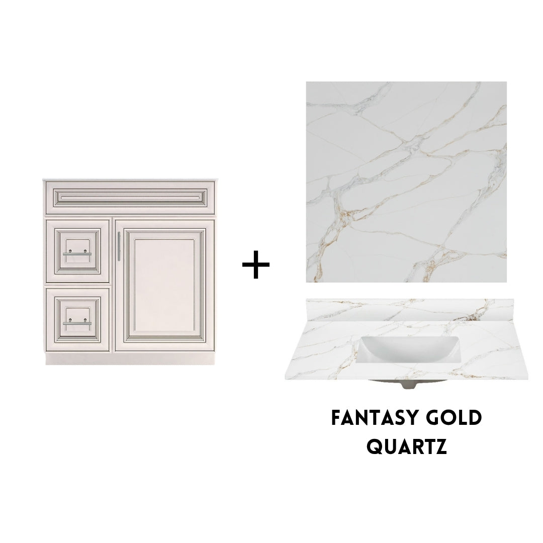 RTA Antique White Raised Panel 30" Freestanding Bathroom Vanity Combo Base with Optional Quartz or Ceramic Countertop