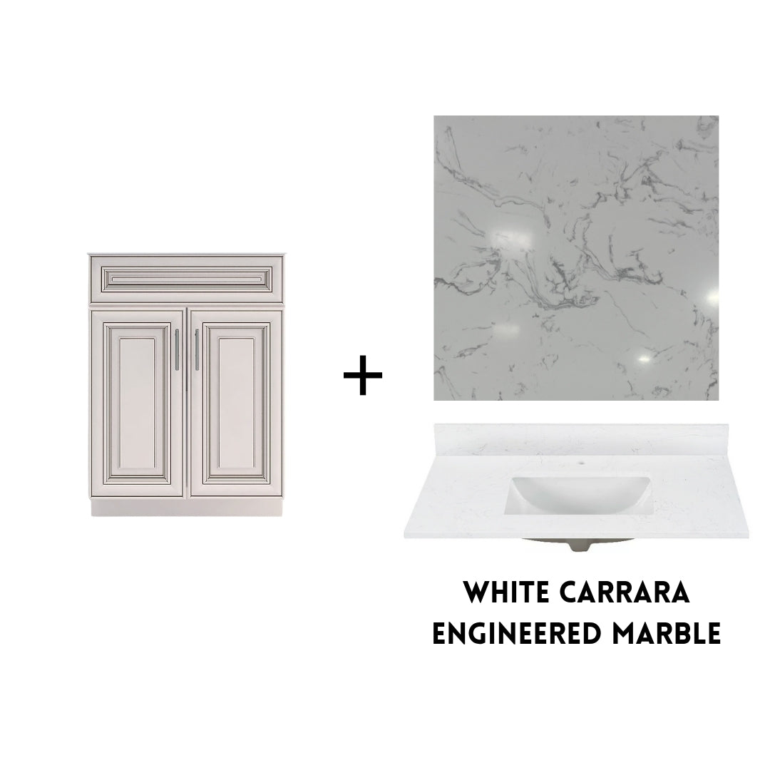RTA Antique White Raised Panel 24" Freestanding Bathroom Vanity Sink Base with Optional Quartz or Ceramic Countertop