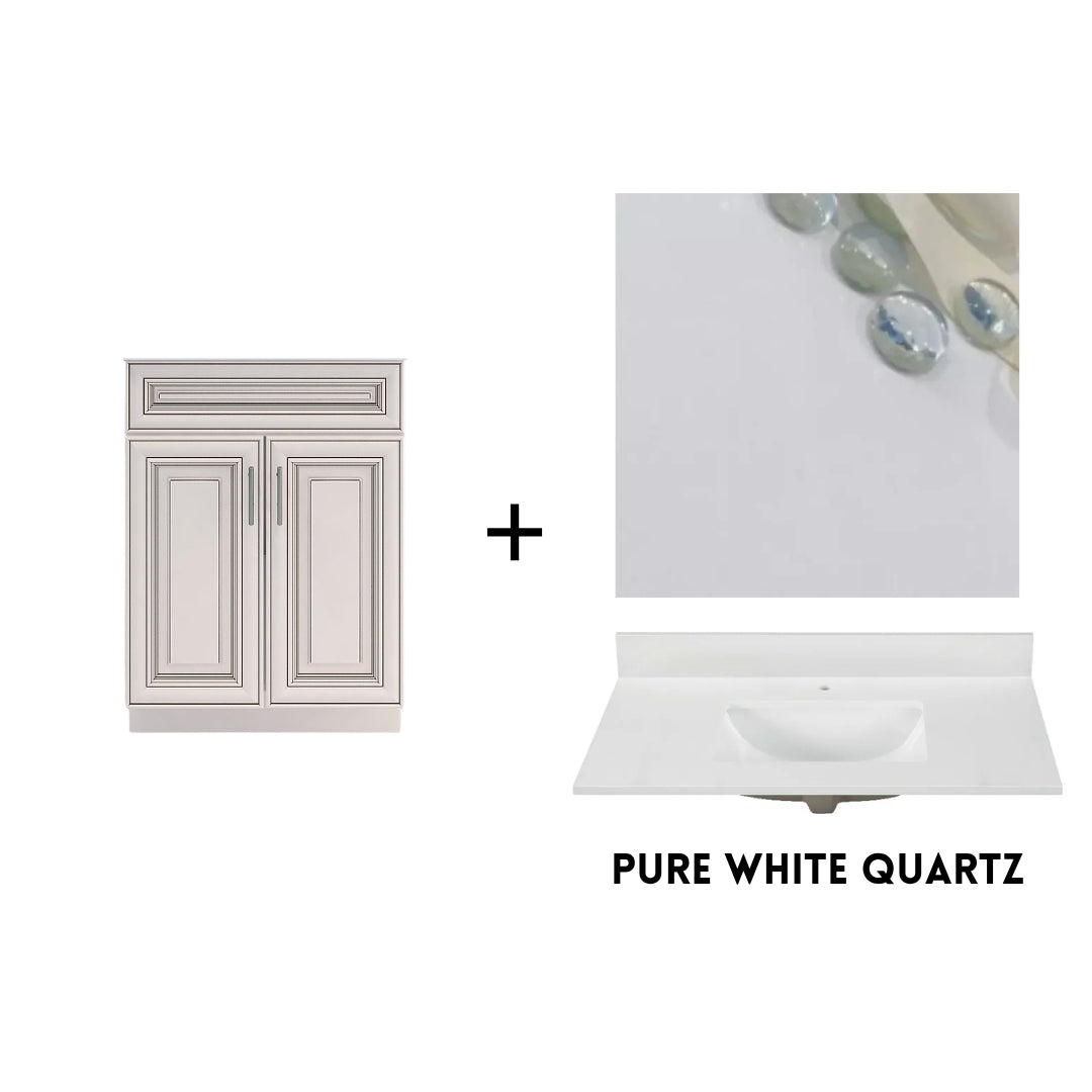 RTA Antique White Raised Panel 24" Freestanding Bathroom Vanity Sink Base with Optional Quartz or Ceramic Countertop