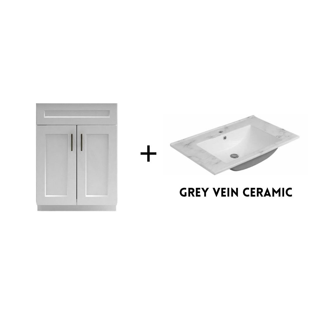 RTA White Shaker 24" Freestanding Bathroom Vanity Sink Base with Optional Quartz or Ceramic Countertop