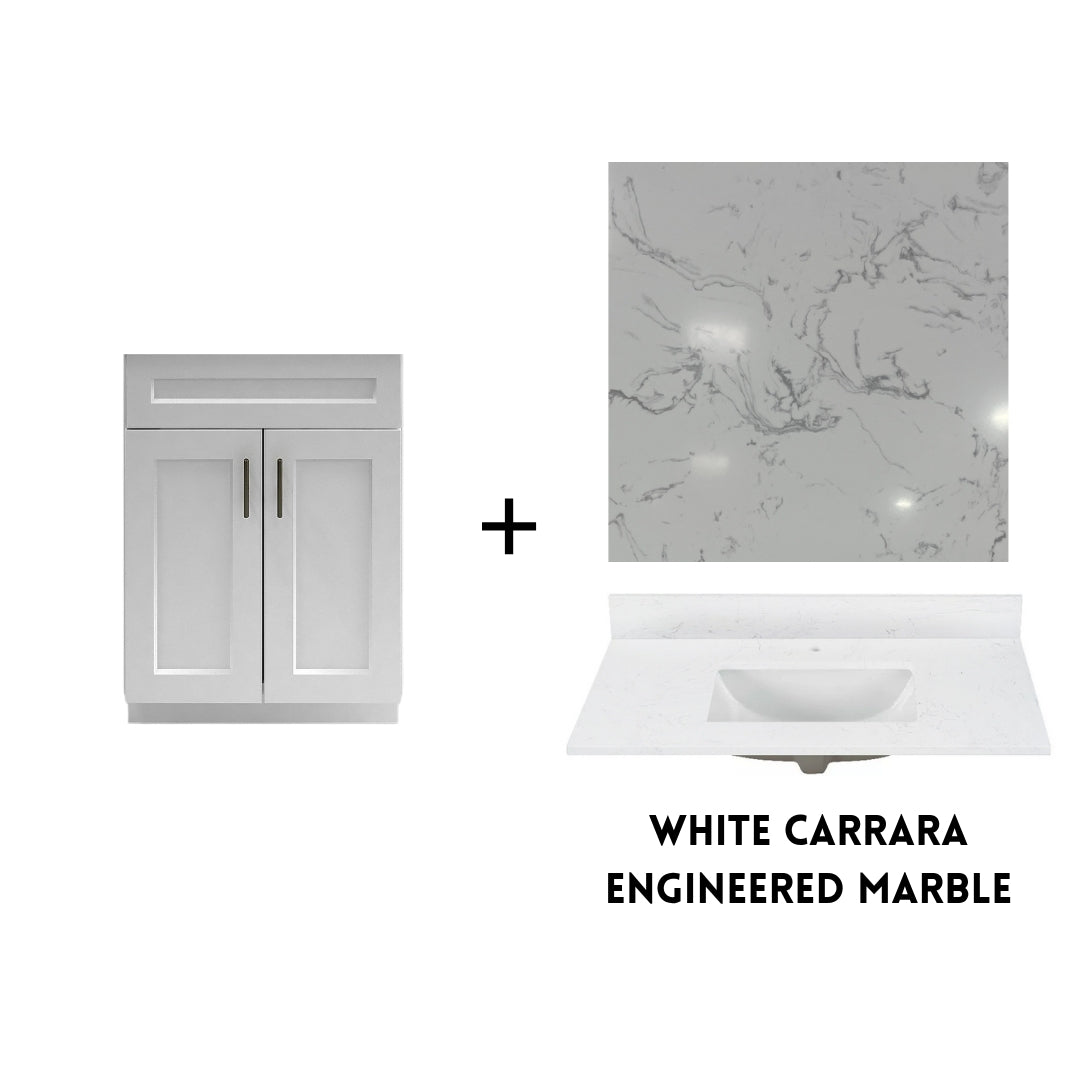 RTA White Shaker 24" Freestanding Bathroom Vanity Sink Base with Optional Quartz or Ceramic Countertop