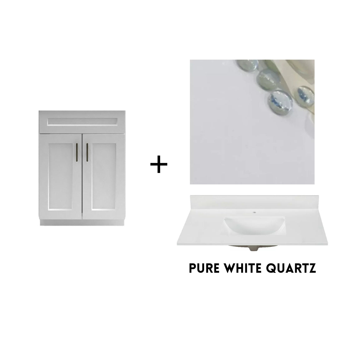 RTA White Shaker 24" Freestanding Bathroom Vanity Sink Base with Optional Quartz or Ceramic Countertop