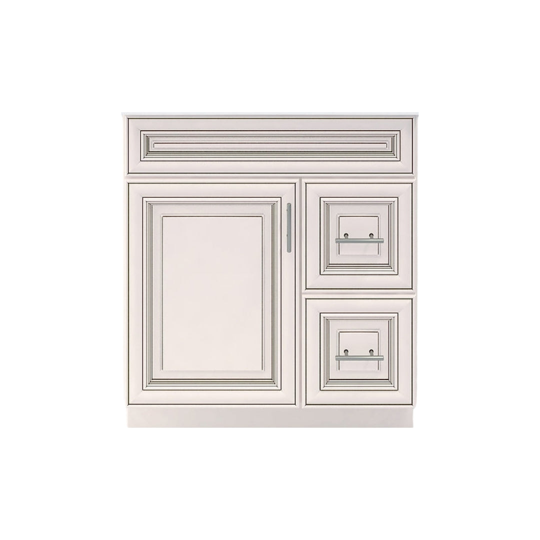 RTA Antique White Raised Panel 30" Freestanding Bathroom Vanity Combo Base with Optional Quartz or Ceramic Countertop