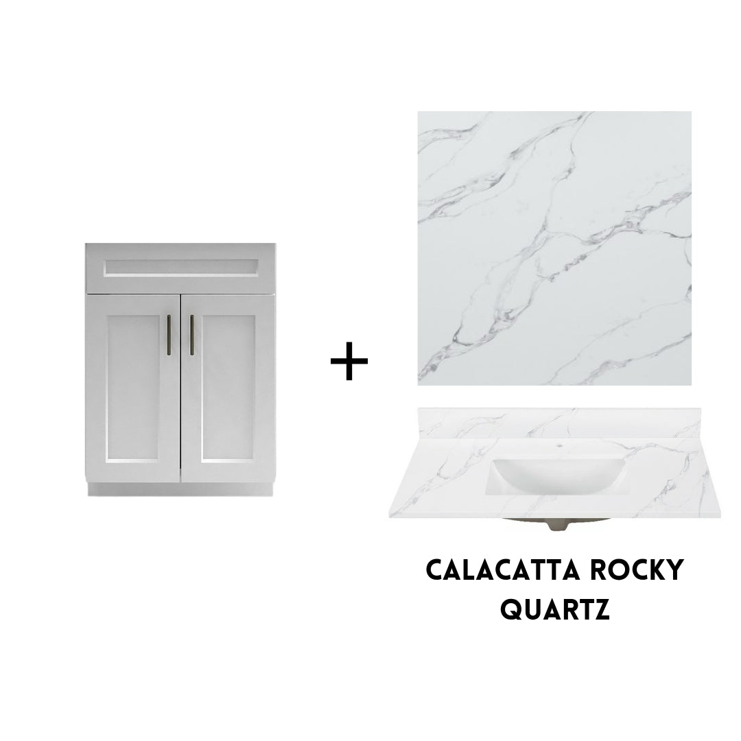 RTA White Shaker 24" Freestanding Bathroom Vanity Sink Base with Optional Quartz or Ceramic Countertop