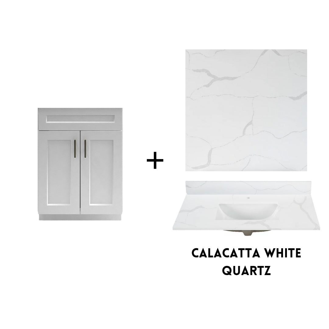 RTA White Shaker 24" Freestanding Bathroom Vanity Sink Base with Optional Quartz or Ceramic Countertop