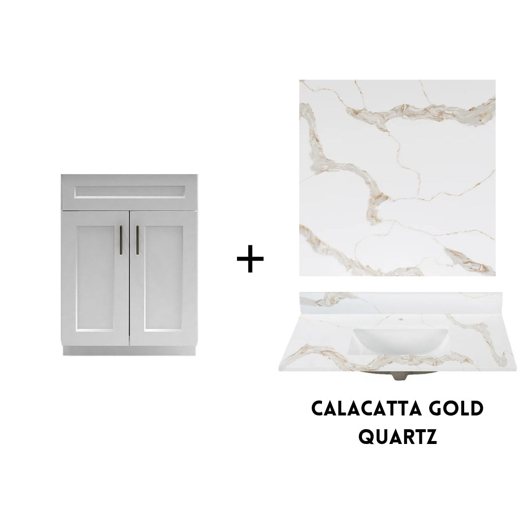 RTA White Shaker 24" Freestanding Bathroom Vanity Sink Base with Optional Quartz or Ceramic Countertop