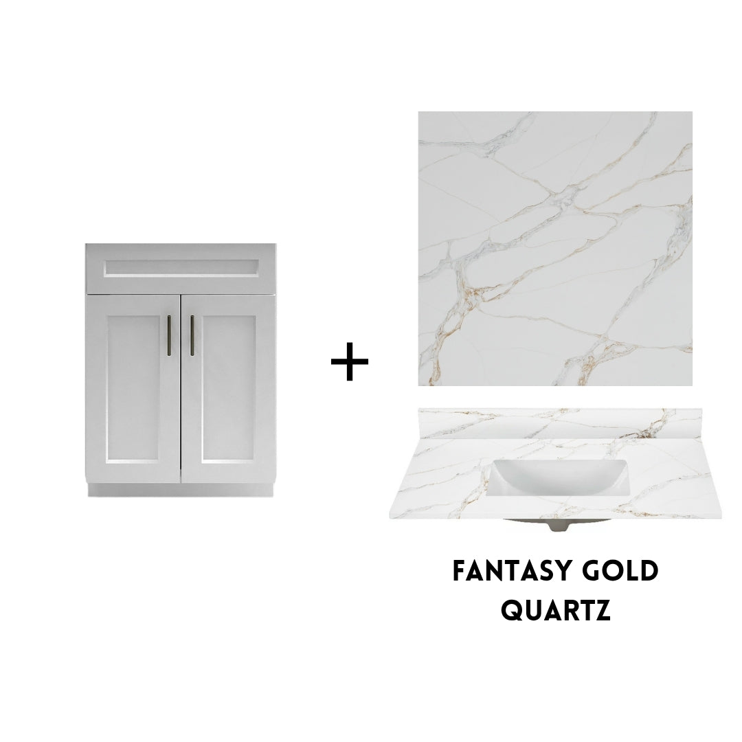 RTA White Shaker 24" Freestanding Bathroom Vanity Sink Base with Optional Quartz or Ceramic Countertop