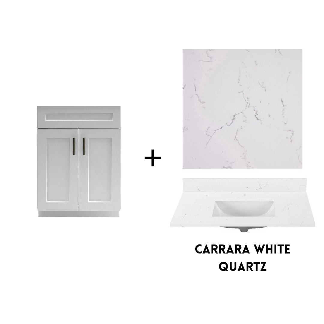 RTA White Shaker 24" Freestanding Bathroom Vanity Sink Base with Optional Quartz or Ceramic Countertop