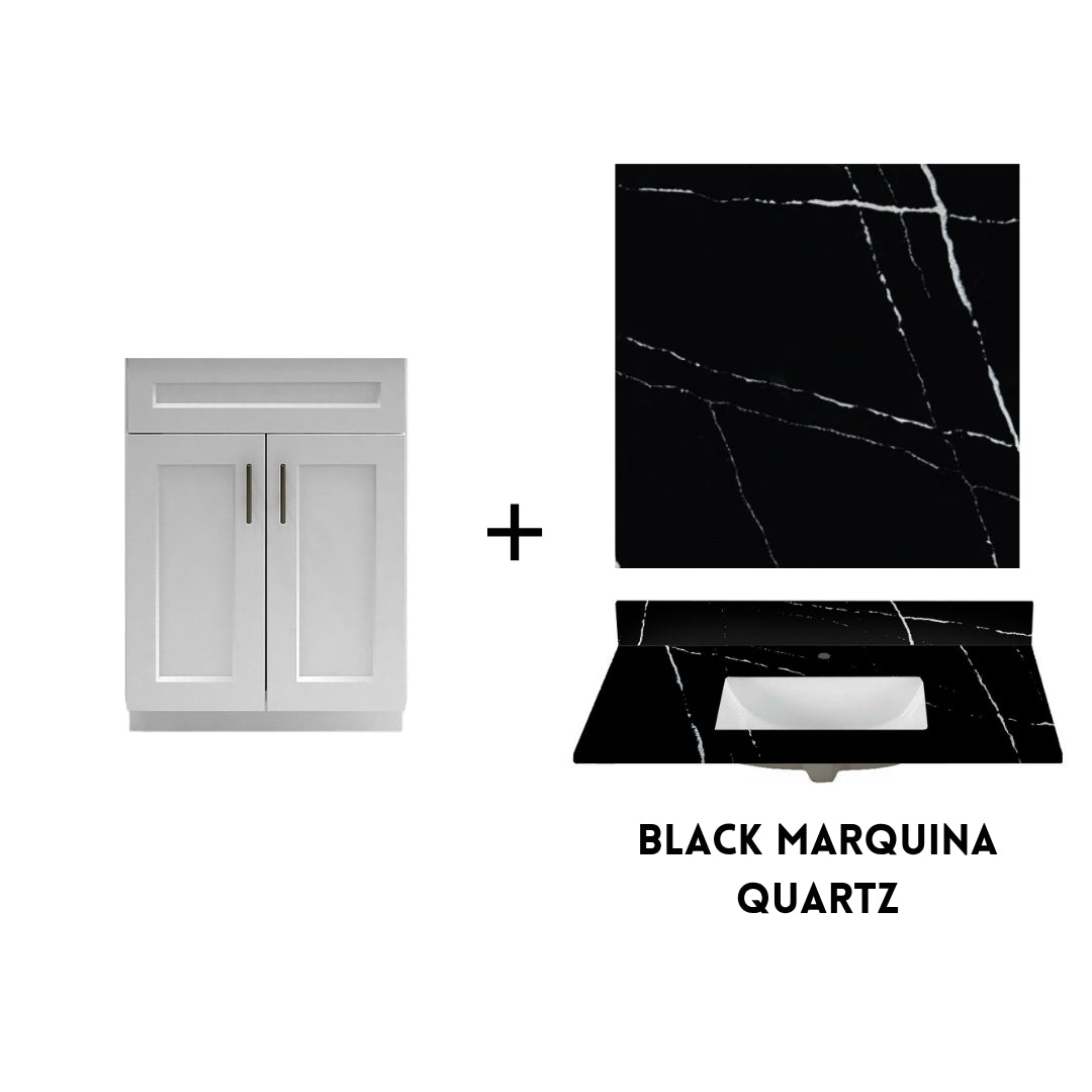 RTA White Shaker 24" Freestanding Bathroom Vanity Sink Base with Optional Quartz or Ceramic Countertop