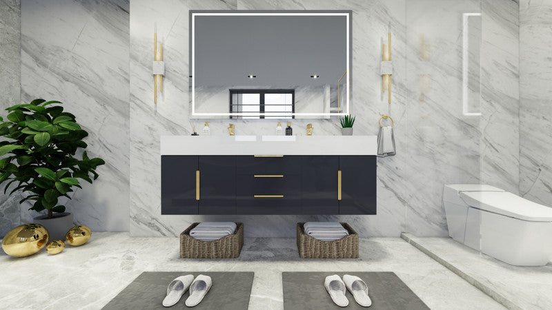 Bethany 60" Wall Mounted Bathroom Vanity with Reinforced Acrylic Integrated Sink Top