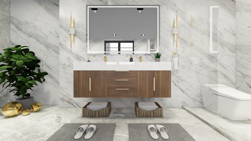 Bethany 60" Wall Mounted Bathroom Vanity with Reinforced Acrylic Integrated Sink Top