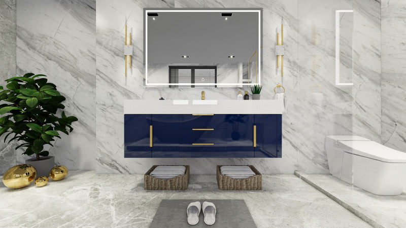 Bethany 60" Wall Mounted Bathroom Vanity with Reinforced Acrylic Integrated Sink Top
