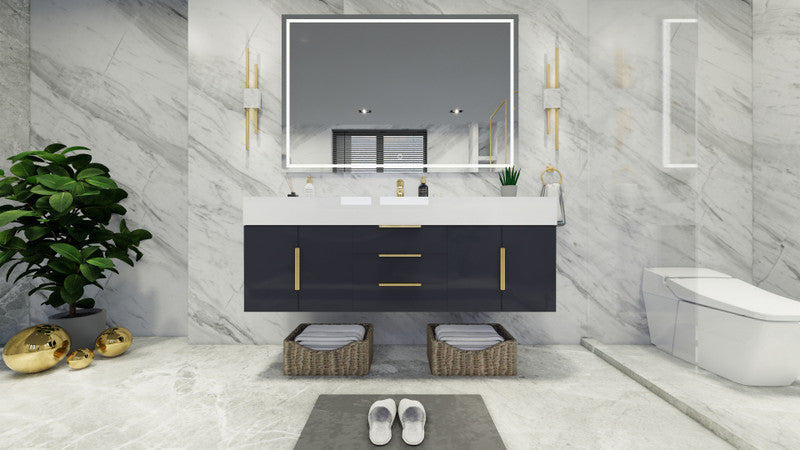 Bethany 60" Wall Mounted Bathroom Vanity with Reinforced Acrylic Integrated Sink Top