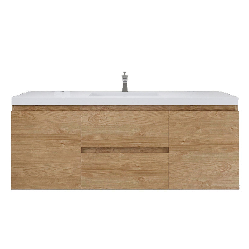 Bohemia Lina 60" Wall Mounted Bathroom Vanity with Reinforced Acrylic Integrated Sink Top