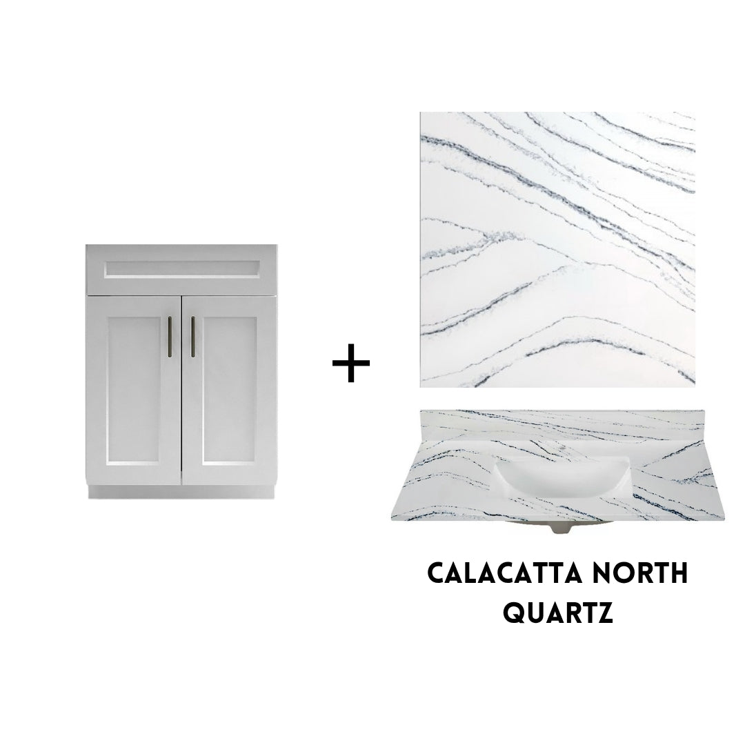 RTA White Shaker 24" Freestanding Bathroom Vanity Sink Base with Optional Quartz or Ceramic Countertop