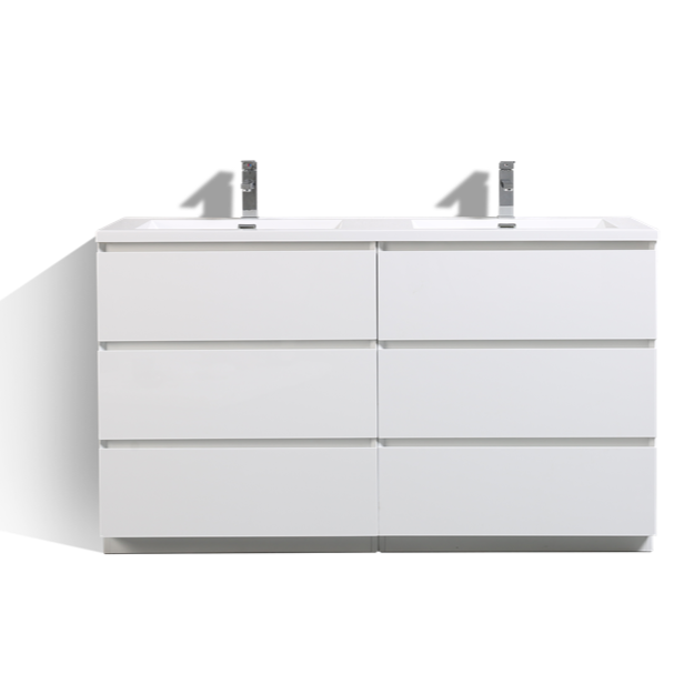 Angeles 60" Freestanding Bathroom Vanity with Reinforced Acrylic Integrated Sink Top