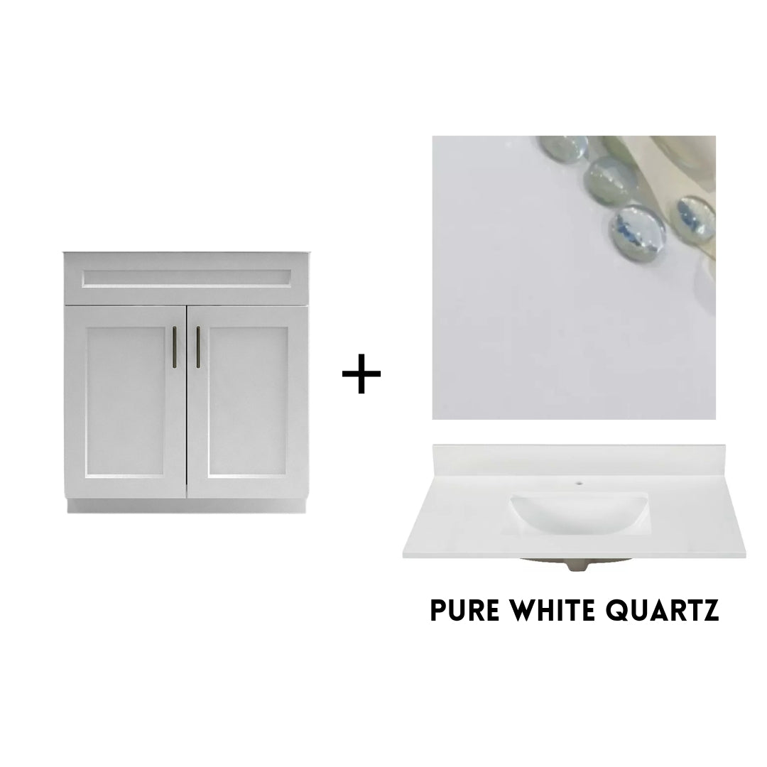RTA White Shaker 30" Freestanding Bathroom Vanity Sink Base with Optional Quartz or Ceramic Countertop