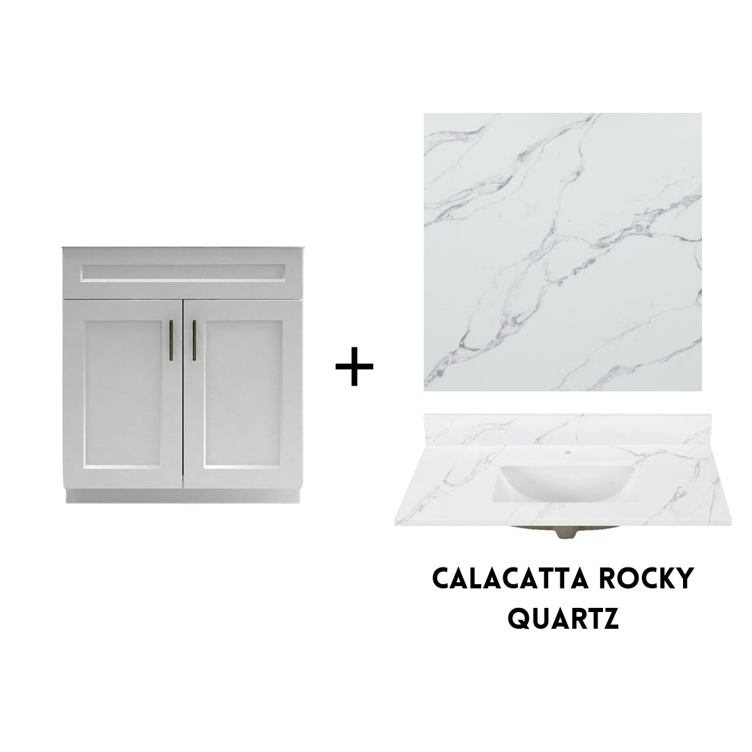 RTA White Shaker 30" Freestanding Bathroom Vanity Sink Base with Optional Quartz or Ceramic Countertop