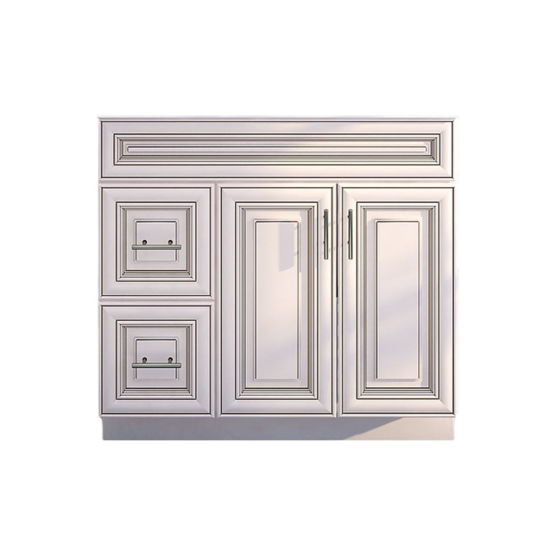 RTA Antique White Raised Panel Shaker 36" Freestanding Bathroom Vanity Combo Base with Optional Quartz or Ceramic Countertop
