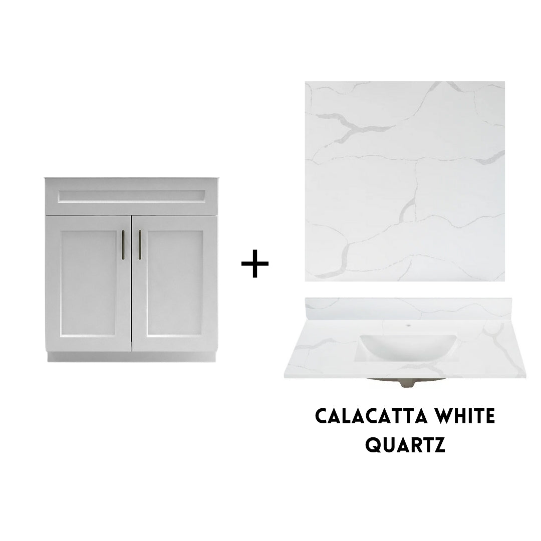 RTA White Shaker 30" Freestanding Bathroom Vanity Sink Base with Optional Quartz or Ceramic Countertop