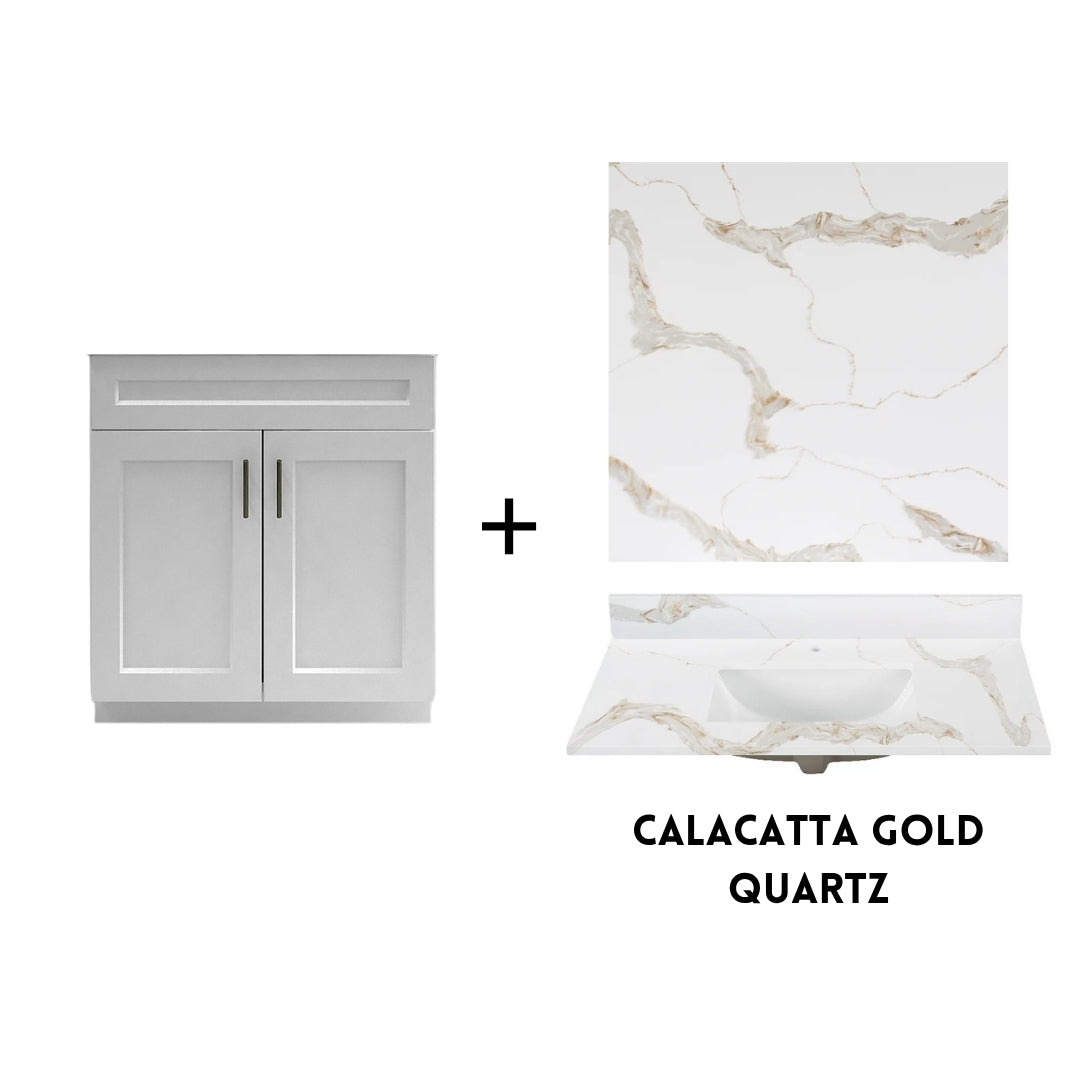RTA White Shaker 30" Freestanding Bathroom Vanity Sink Base with Optional Quartz or Ceramic Countertop