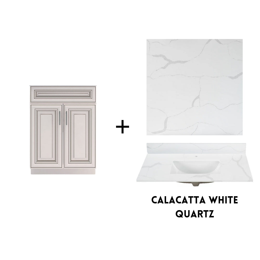 RTA Antique White Raised Panel 24" Freestanding Bathroom Vanity Sink Base with Optional Quartz or Ceramic Countertop